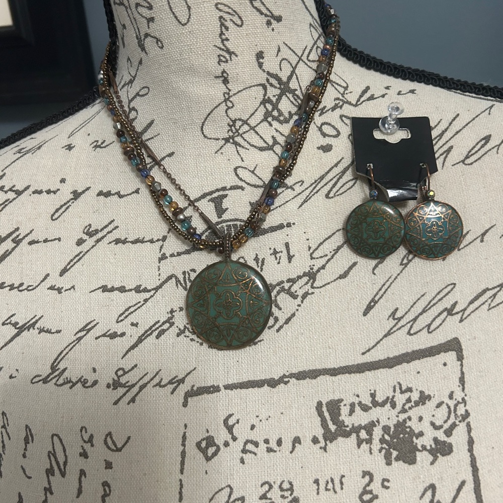 COPPER& BEADS EARTH TONE NECKLACE & EARRINGS SET